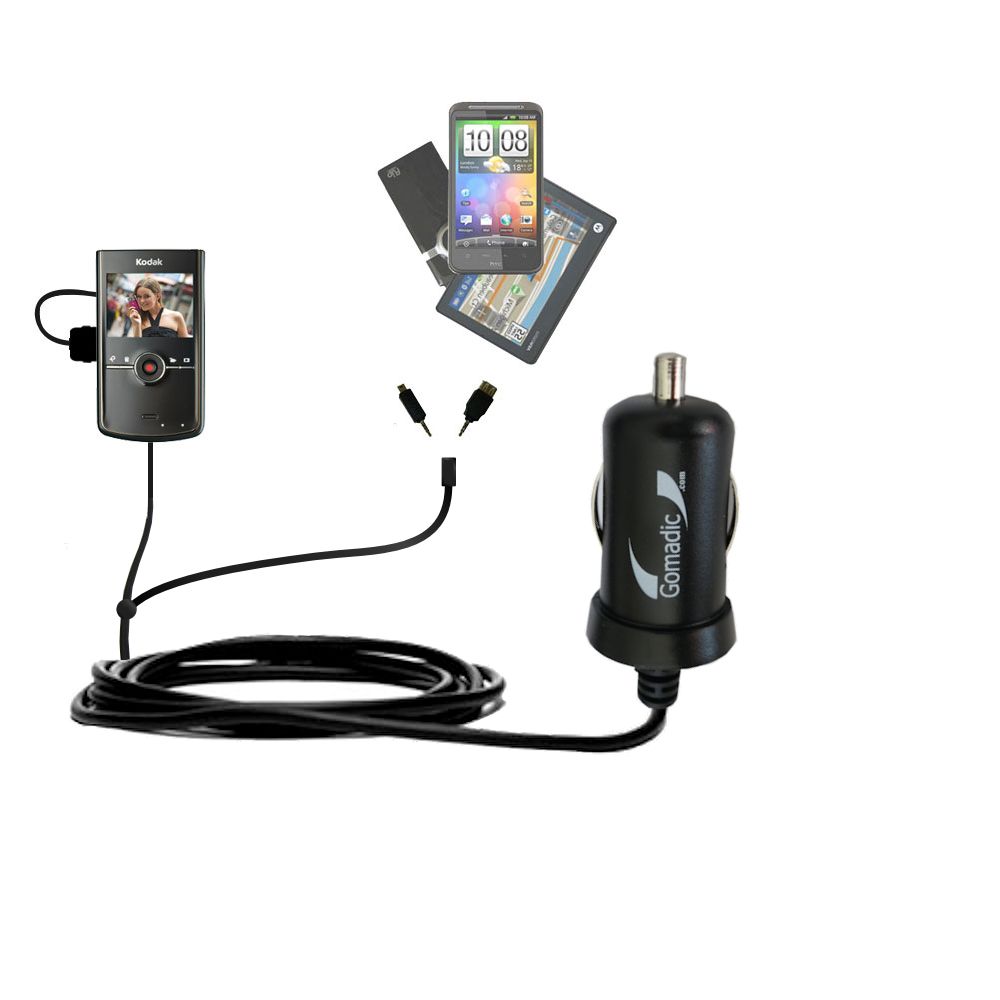 mini Double Car Charger with tips including compatible with the Kodak Zi8 Pocket Video Camera