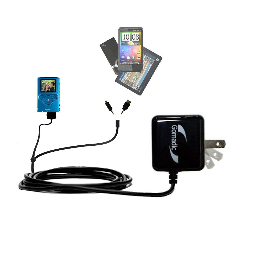 Double Wall Home Charger with tips including compatible with the Kodak Zm1 Mini Video Camera