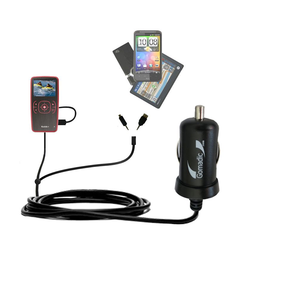 mini Double Car Charger with tips including compatible with the Kodak Zx1 Pocket Video Camera