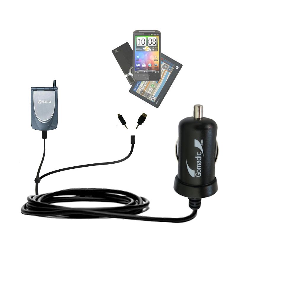 mini Double Car Charger with tips including compatible with the Kyocera 7135