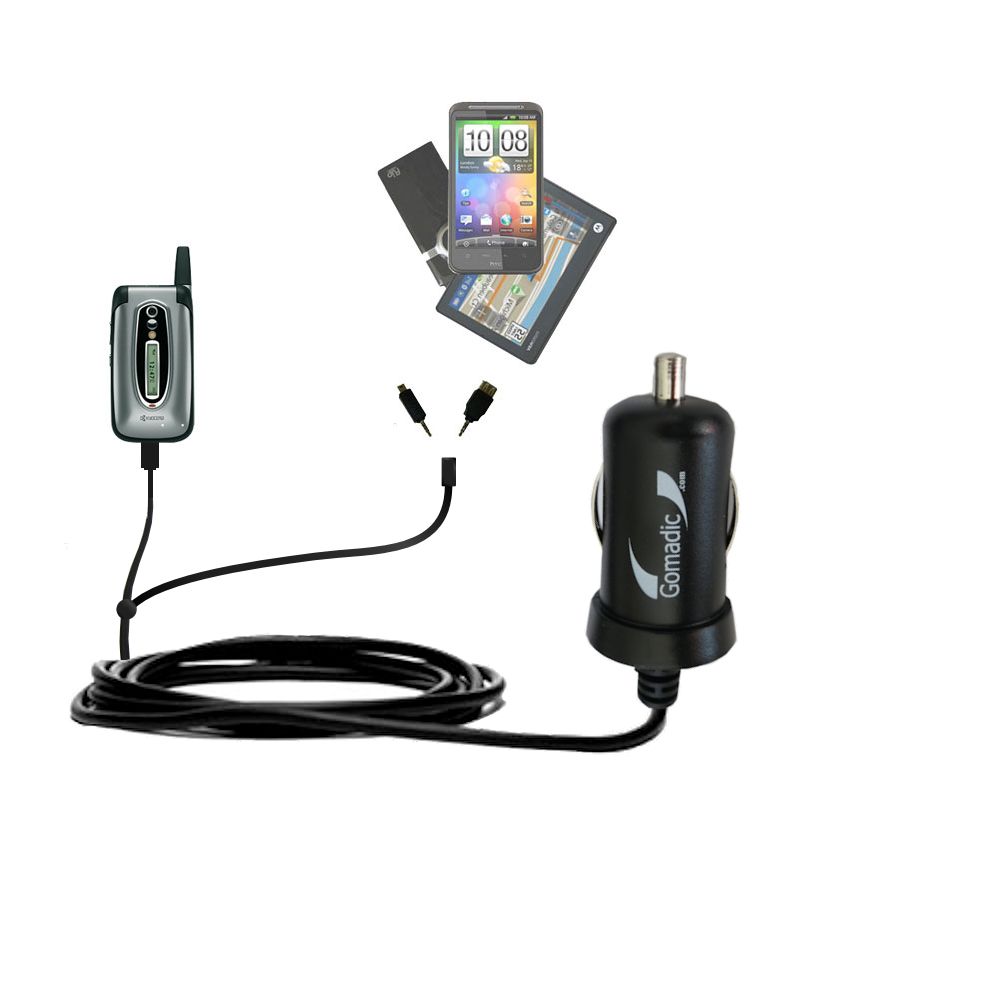mini Double Car Charger with tips including compatible with the Kyocera Candid