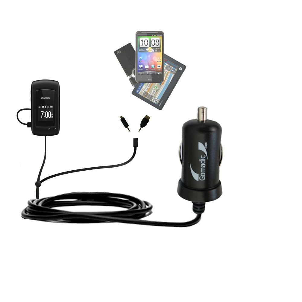 mini Double Car Charger with tips including compatible with the Kyocera Coast / Kona