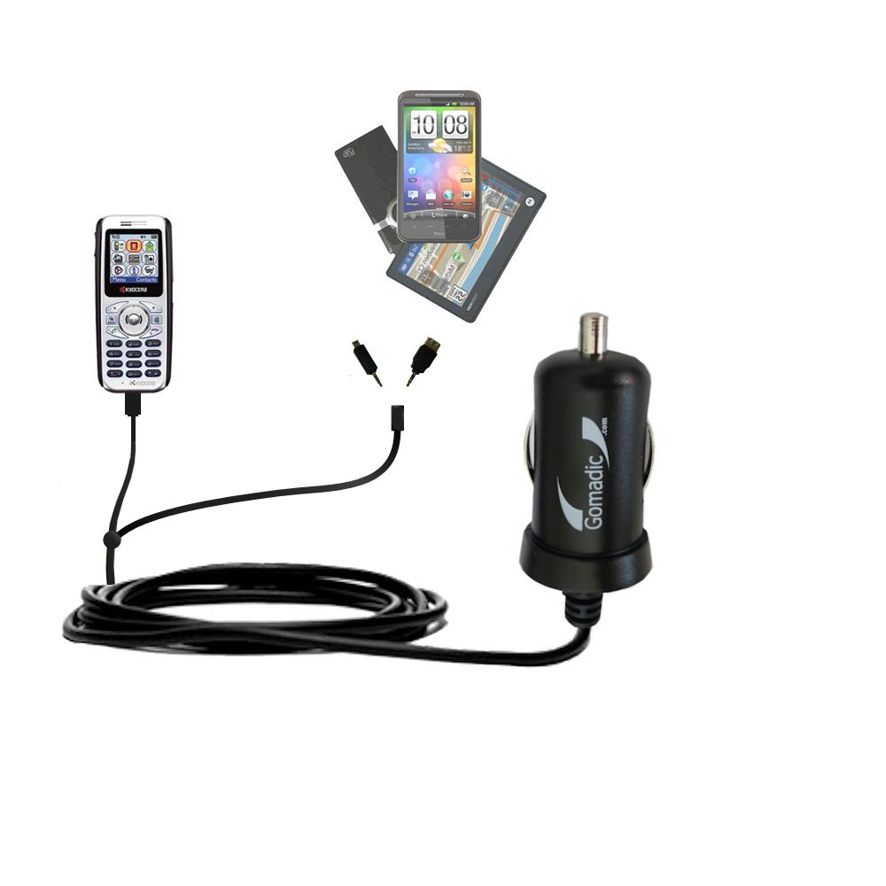 mini Double Car Charger with tips including compatible with the Kyocera Dorado