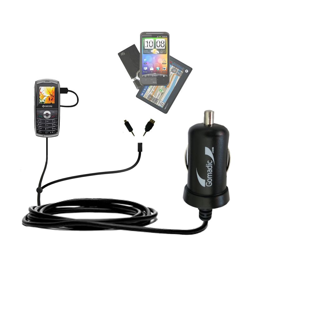 mini Double Car Charger with tips including compatible with the Kyocera E2500