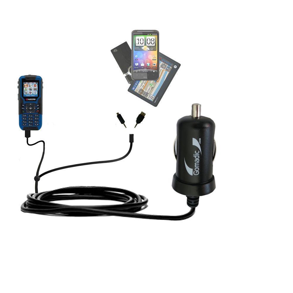 mini Double Car Charger with tips including compatible with the Kyocera KX12