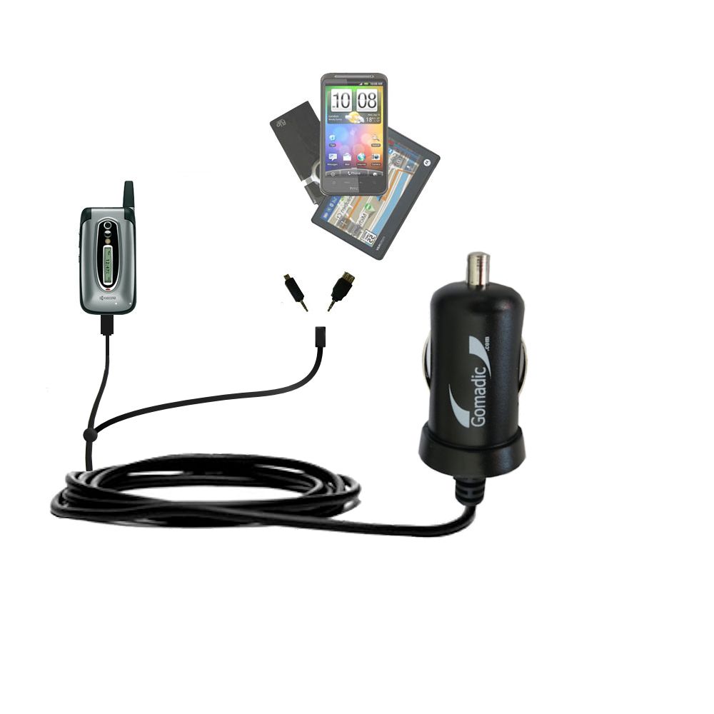 mini Double Car Charger with tips including compatible with the Kyocera KX16