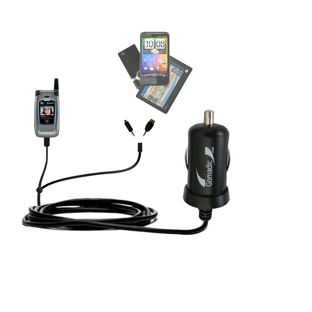 mini Double Car Charger with tips including compatible with the Kyocera KX160