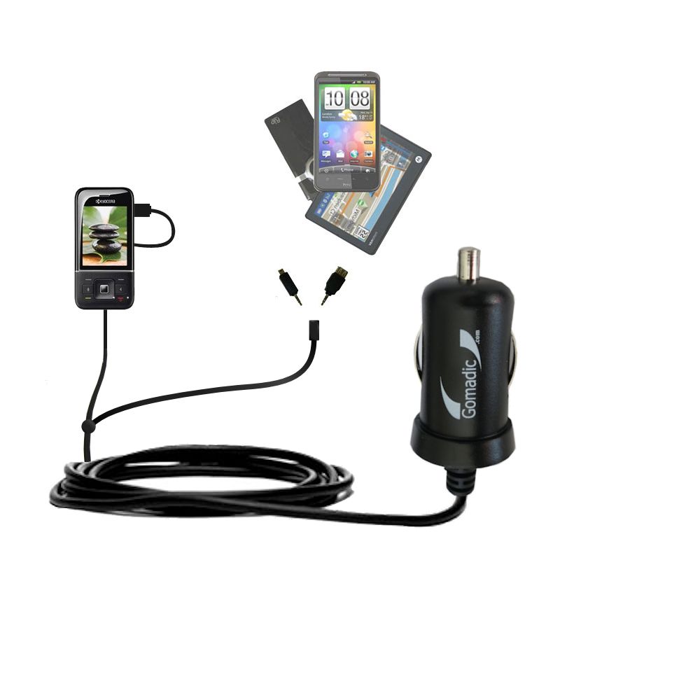 mini Double Car Charger with tips including compatible with the Kyocera Laylo M1400