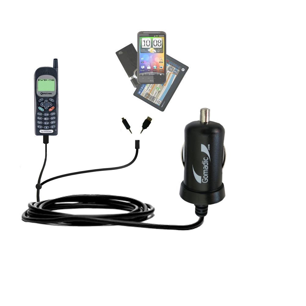 mini Double Car Charger with tips including compatible with the Kyocera QCP 2027