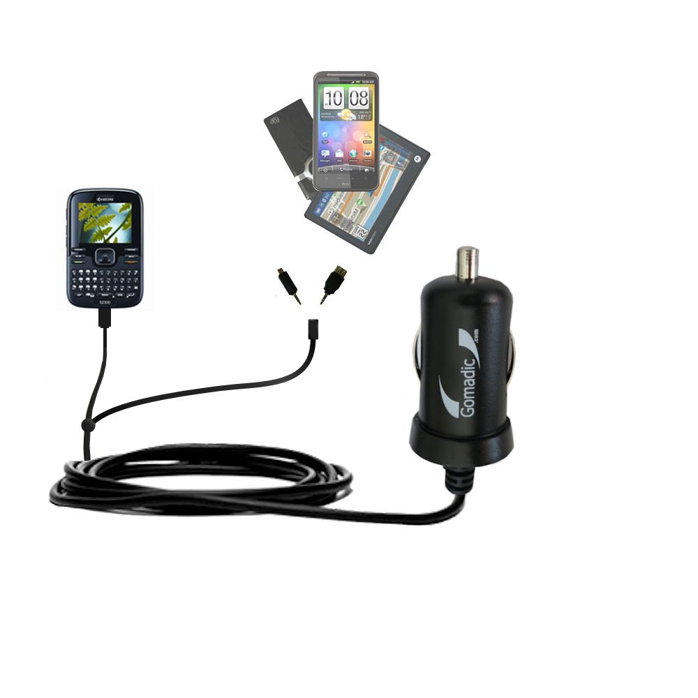 mini Double Car Charger with tips including compatible with the Kyocera S2300 Torino