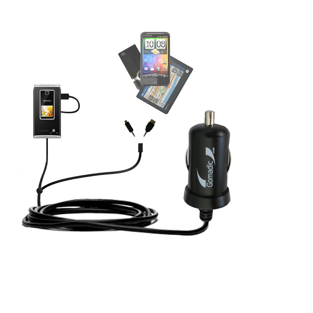 Double Port Micro Gomadic Car / Auto DC Charger suitable for the Kyocera S4000 Mako - Charges up to 2 devices simultaneously with Gomadic TipExchange Technology