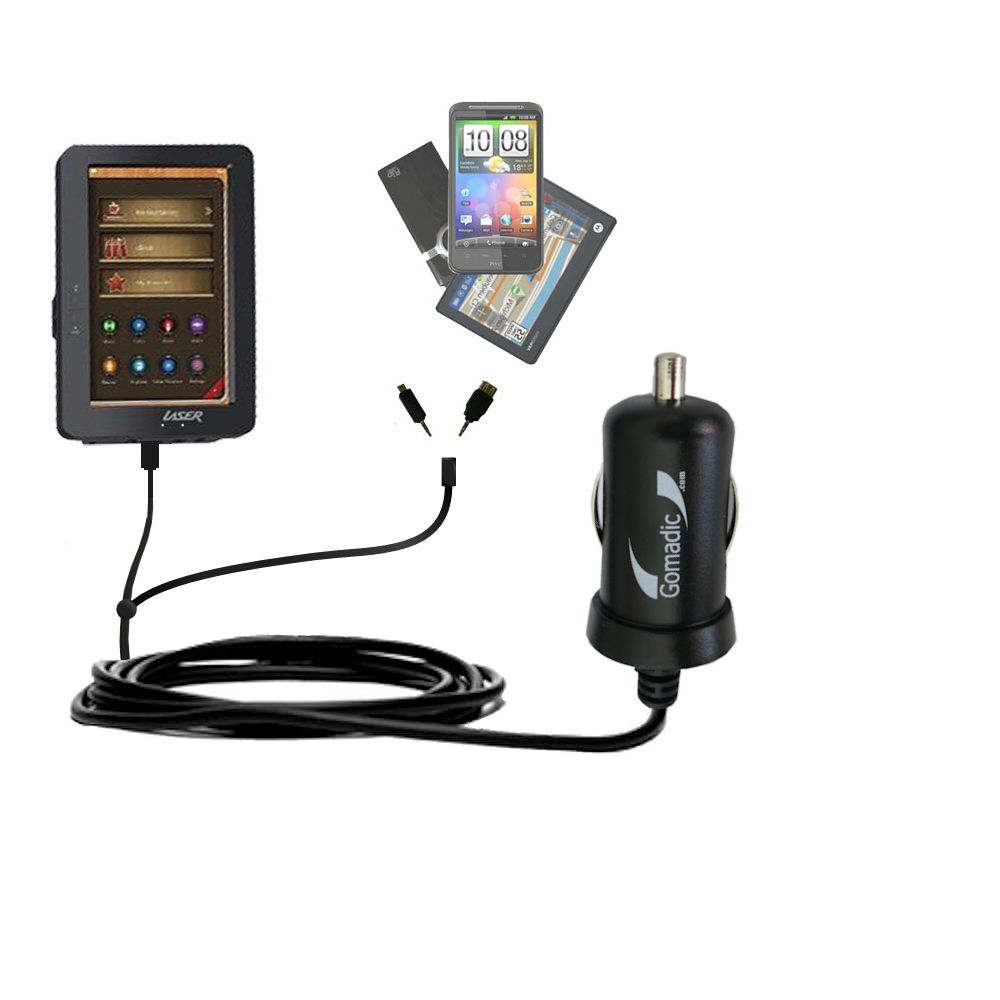 mini Double Car Charger with tips including compatible with the Laser eBook Media 7 EB720