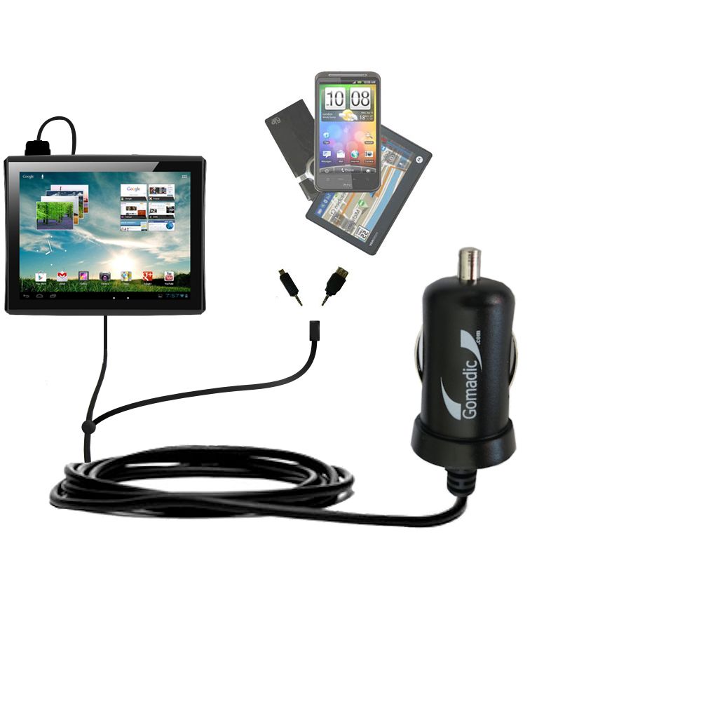 Double Port Micro Gomadic Car / Auto DC Charger suitable for the Le Pan M97 - Charges up to 2 devices simultaneously with Gomadic TipExchange Technology