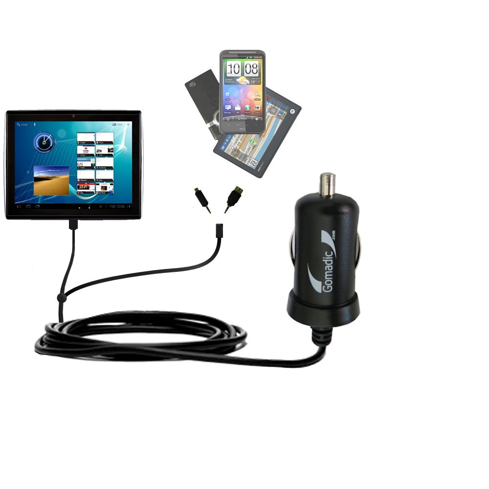 Double Port Micro Gomadic Car / Auto DC Charger suitable for the Le Pan TC1020 - Charges up to 2 devices simultaneously with Gomadic TipExchange Technology
