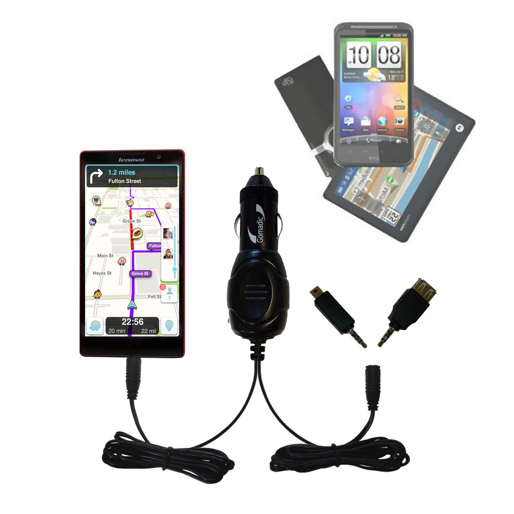 mini Double Car Charger with tips including compatible with the Lenovo P90