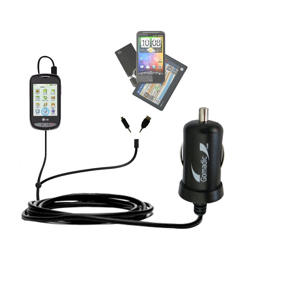 mini Double Car Charger with tips including compatible with the LG 800G