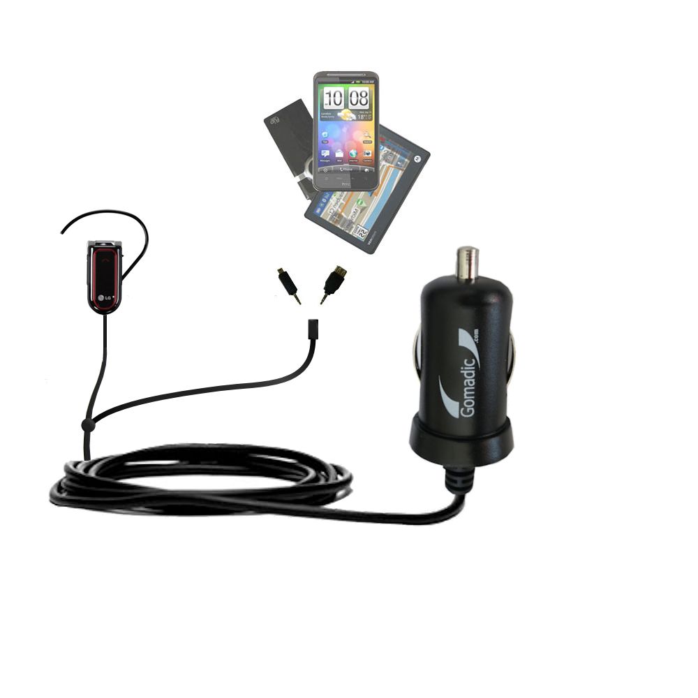 mini Double Car Charger with tips including compatible with the LG Bluetooth Headset HBM-730