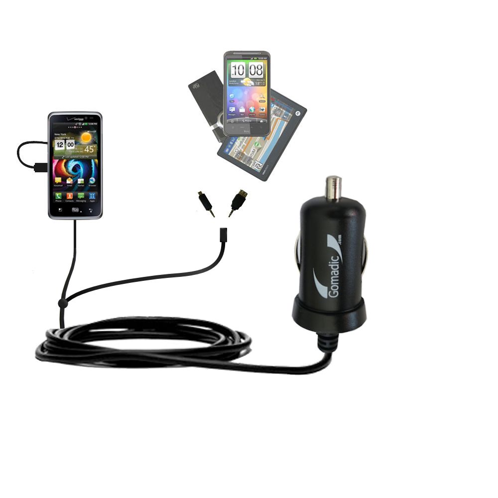 mini Double Car Charger with tips including compatible with the LG Bryce