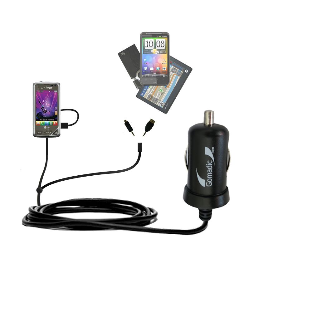 mini Double Car Charger with tips including compatible with the LG Chocolate Touch VX8575