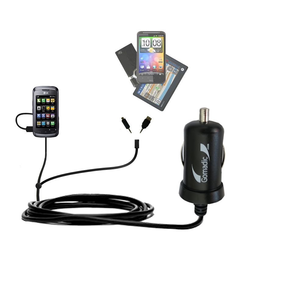 mini Double Car Charger with tips including compatible with the LG Clubby