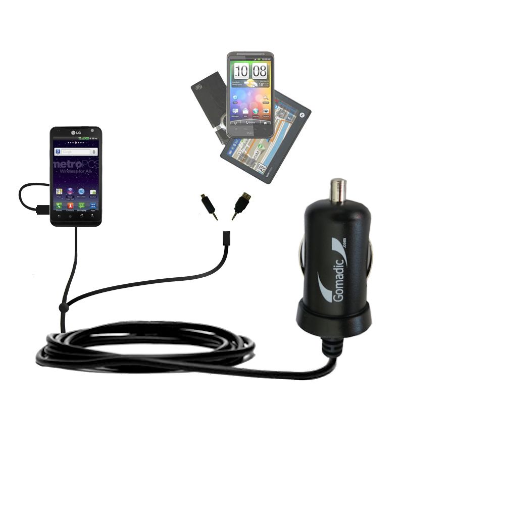 mini Double Car Charger with tips including compatible with the LG Connect 4G / MS840
