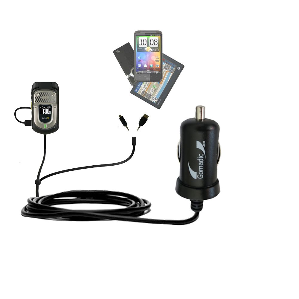 mini Double Car Charger with tips including compatible with the Kyocera DuraXT DuraPro