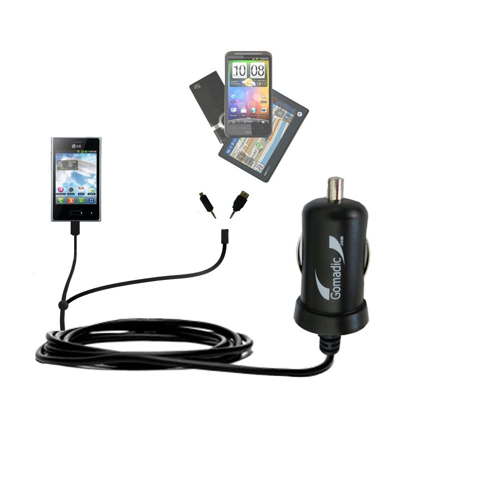 mini Double Car Charger with tips including compatible with the LG E400