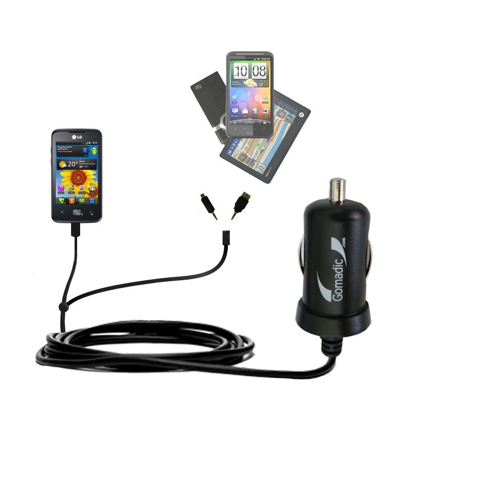 mini Double Car Charger with tips including compatible with the LG E510