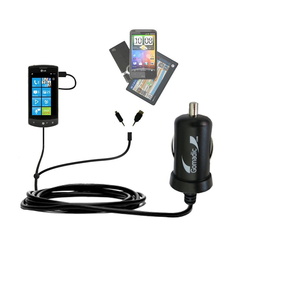 mini Double Car Charger with tips including compatible with the LG E900