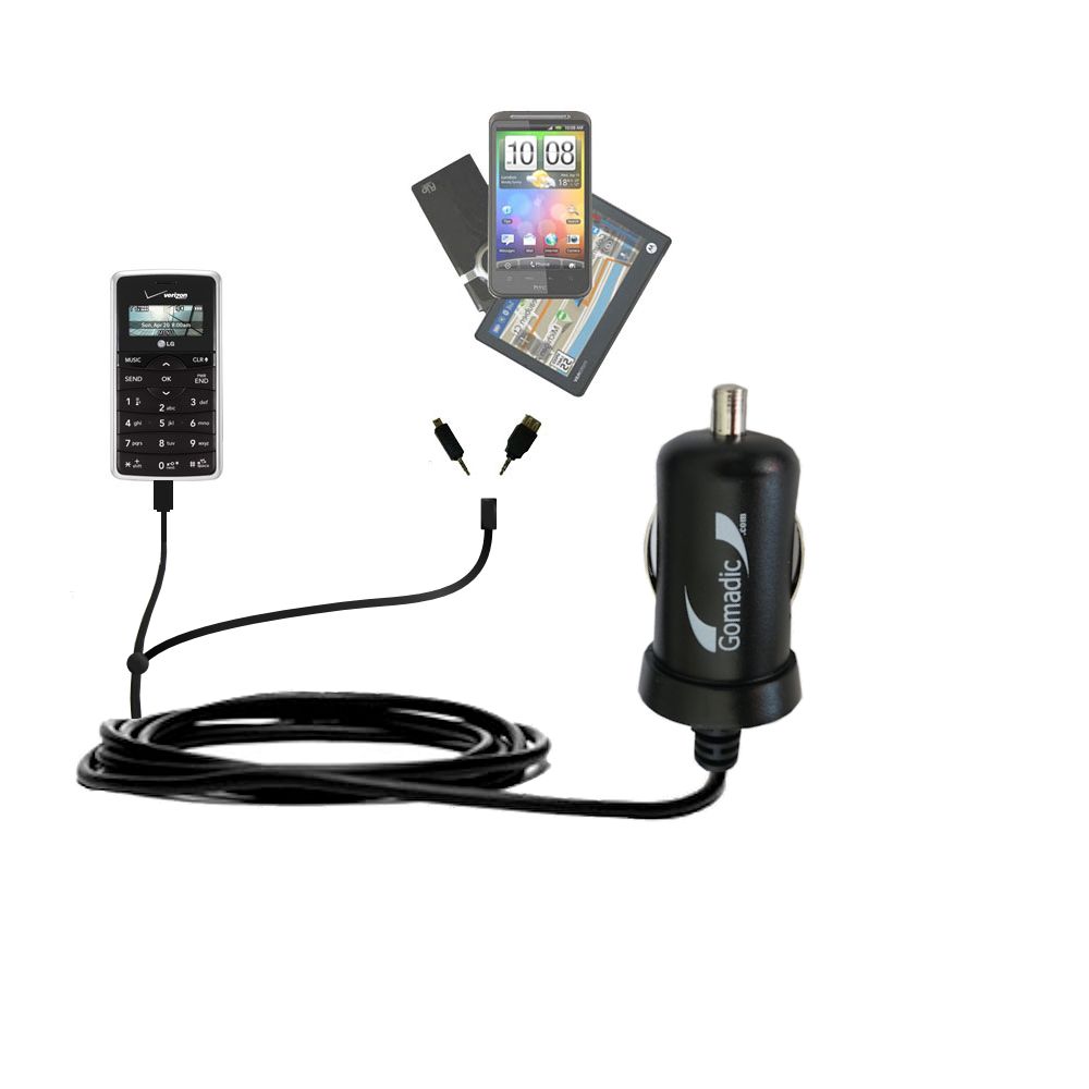 mini Double Car Charger with tips including compatible with the LG enV2