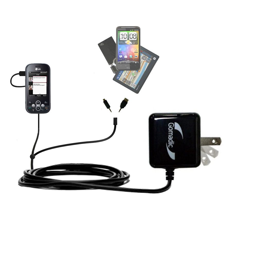 Gomadic Double Wall AC Home Charger suitable for the LG Etna - Charge up to 2 devices at the same time with TipExchange Technology