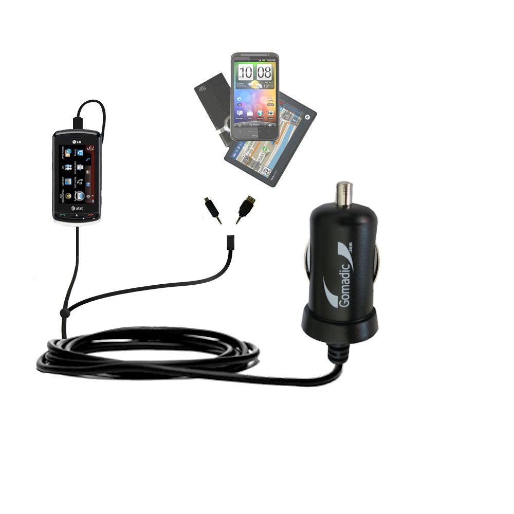 mini Double Car Charger with tips including compatible with the LG GR500