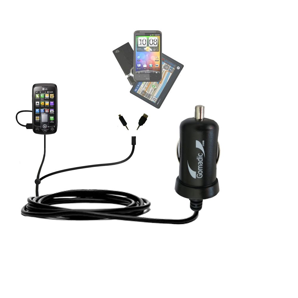 mini Double Car Charger with tips including compatible with the LG GS500