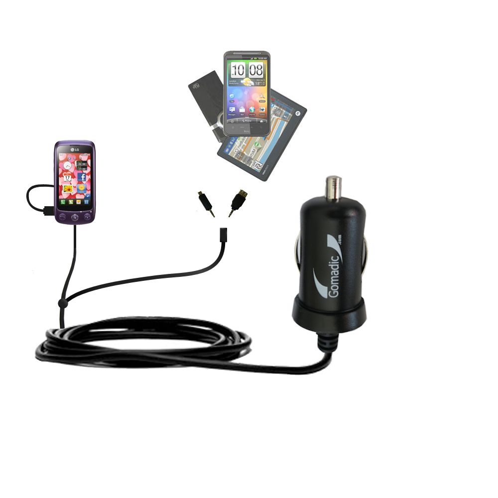 mini Double Car Charger with tips including compatible with the LG GS505