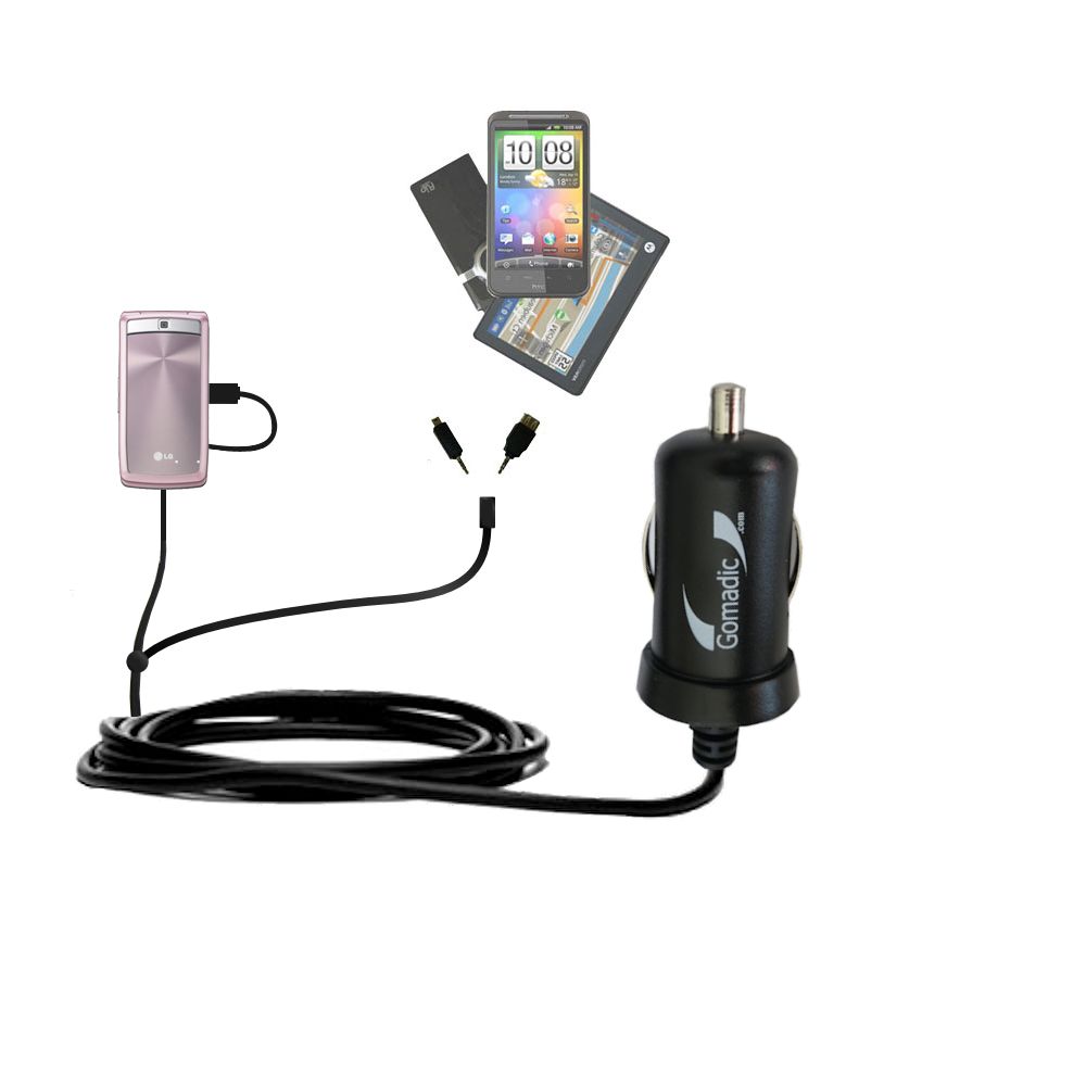 Double Port Micro Gomadic Car / Auto DC Charger suitable for the LG KF300 K305 - Charges up to 2 devices simultaneously with Gomadic TipExchange Technology