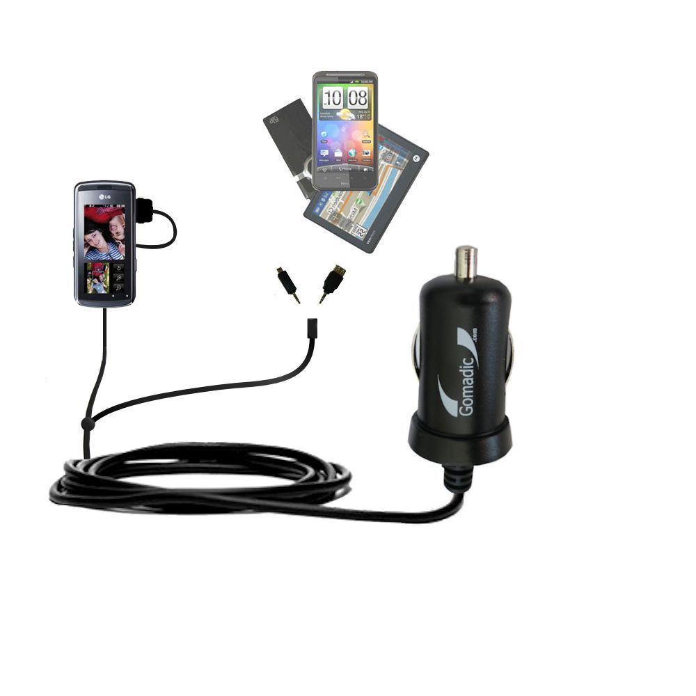 mini Double Car Charger with tips including compatible with the LG KF600 / KF-600