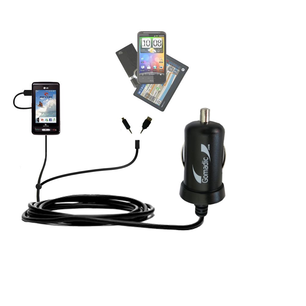 mini Double Car Charger with tips including compatible with the LG KP550 Rip Curl