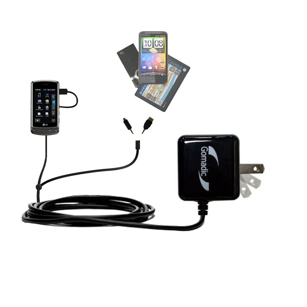 Gomadic Double Wall AC Home Charger suitable for the LG LG830 - Charge up to 2 devices at the same time with TipExchange Technology