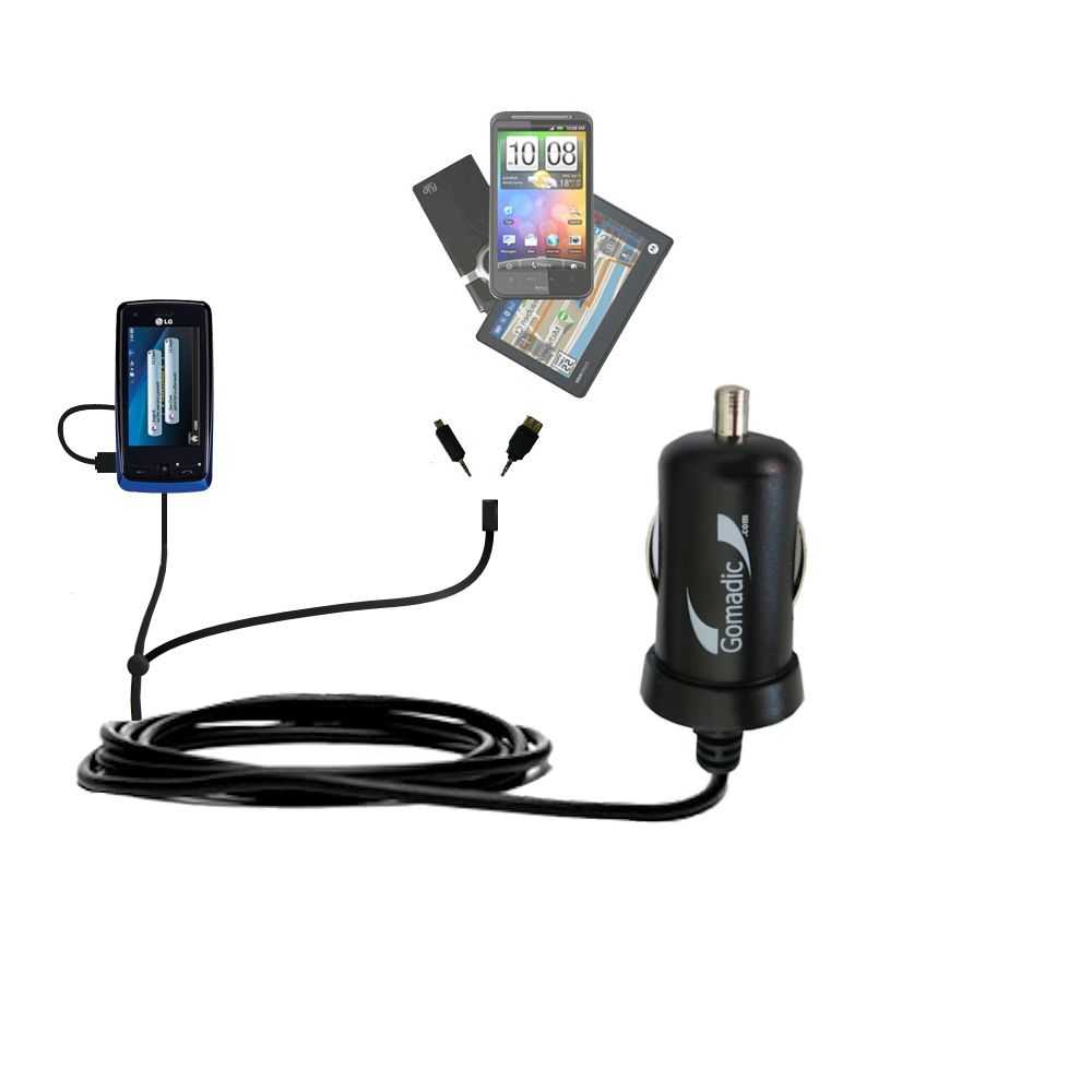 Double Port Micro Gomadic Car / Auto DC Charger suitable for the LG LN510 - Charges up to 2 devices simultaneously with Gomadic TipExchange Technology