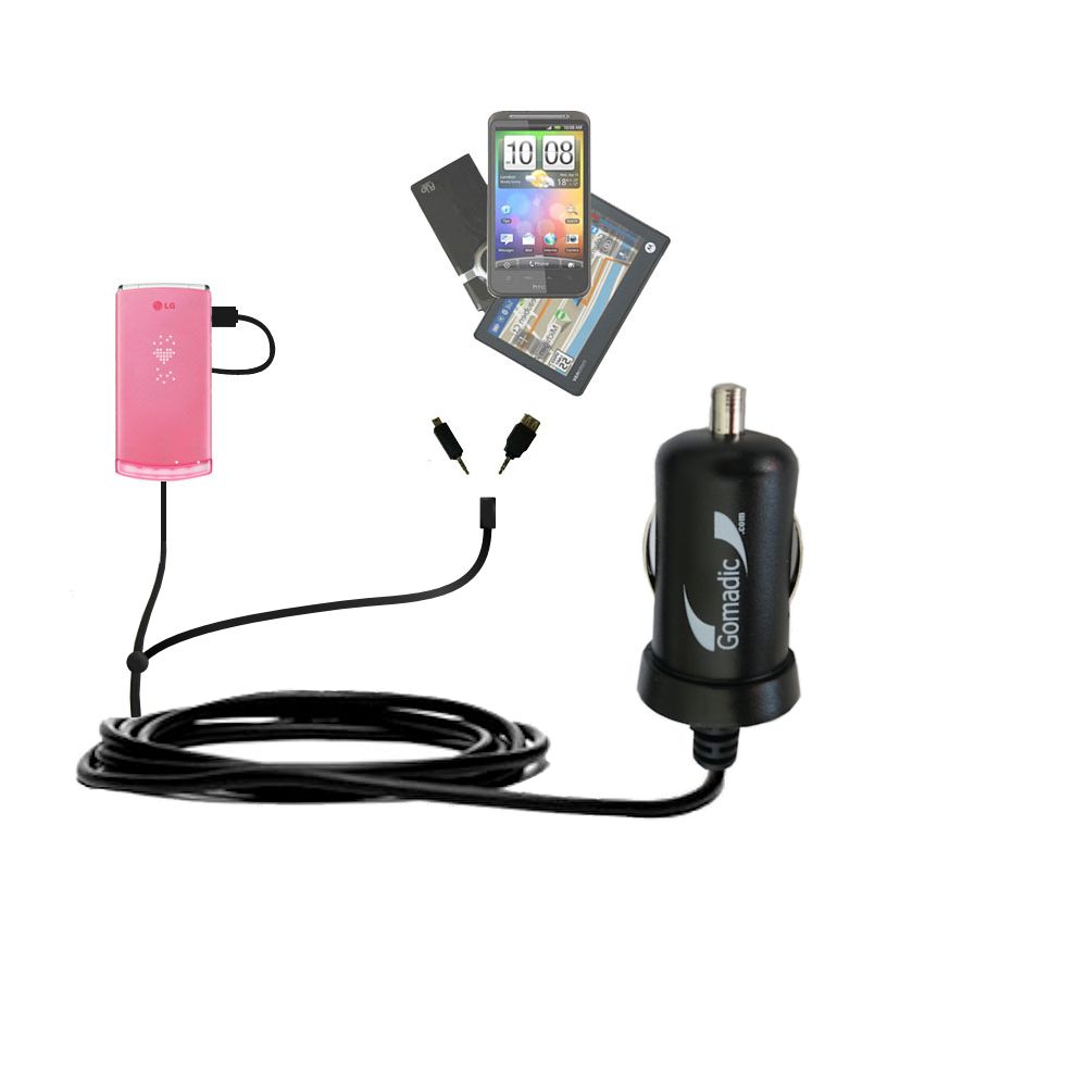 mini Double Car Charger with tips including compatible with the LG Lollipop GD580