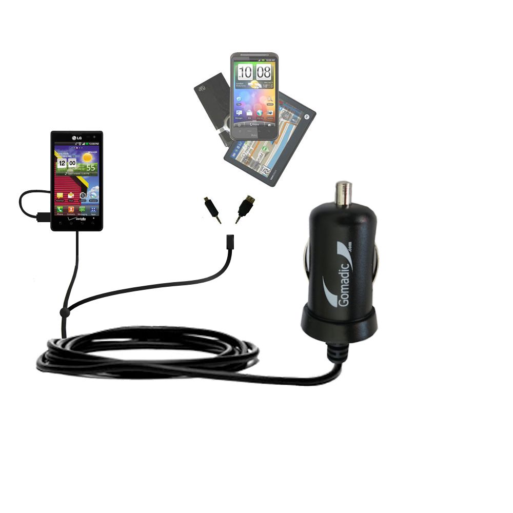 mini Double Car Charger with tips including compatible with the LG Lucid 1 / 2 / 3
