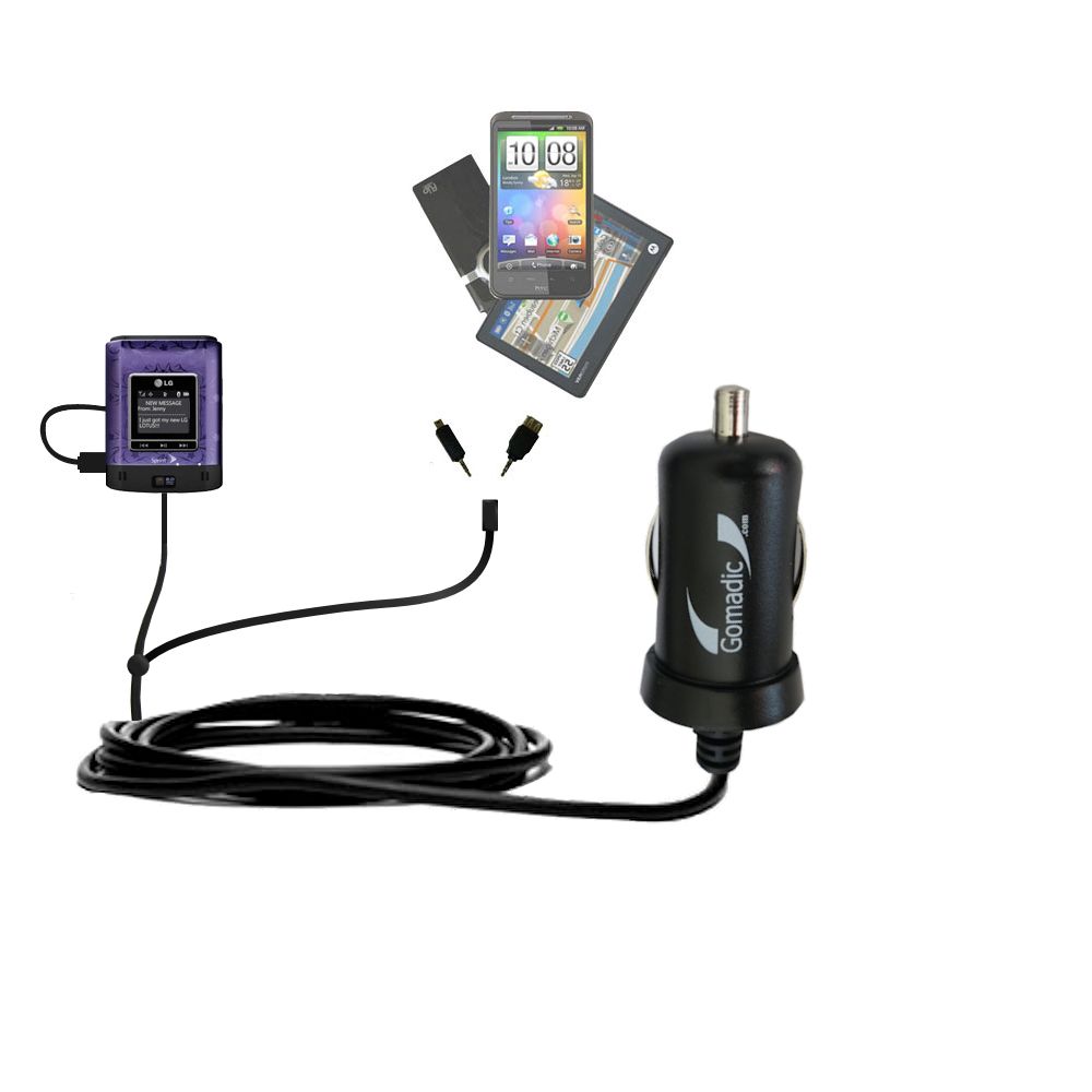mini Double Car Charger with tips including compatible with the LG LX600