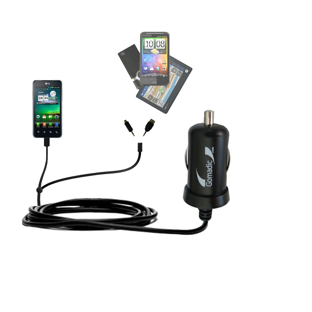 mini Double Car Charger with tips including compatible with the LG Optimus 2