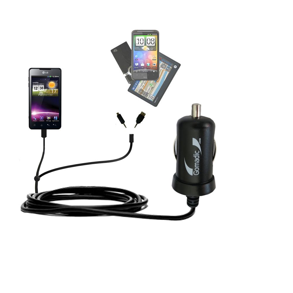 mini Double Car Charger with tips including compatible with the LG Optimus 3D Cube