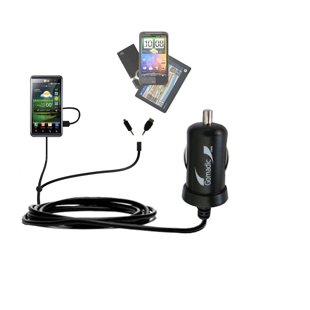 mini Double Car Charger with tips including compatible with the LG Optimus 3D