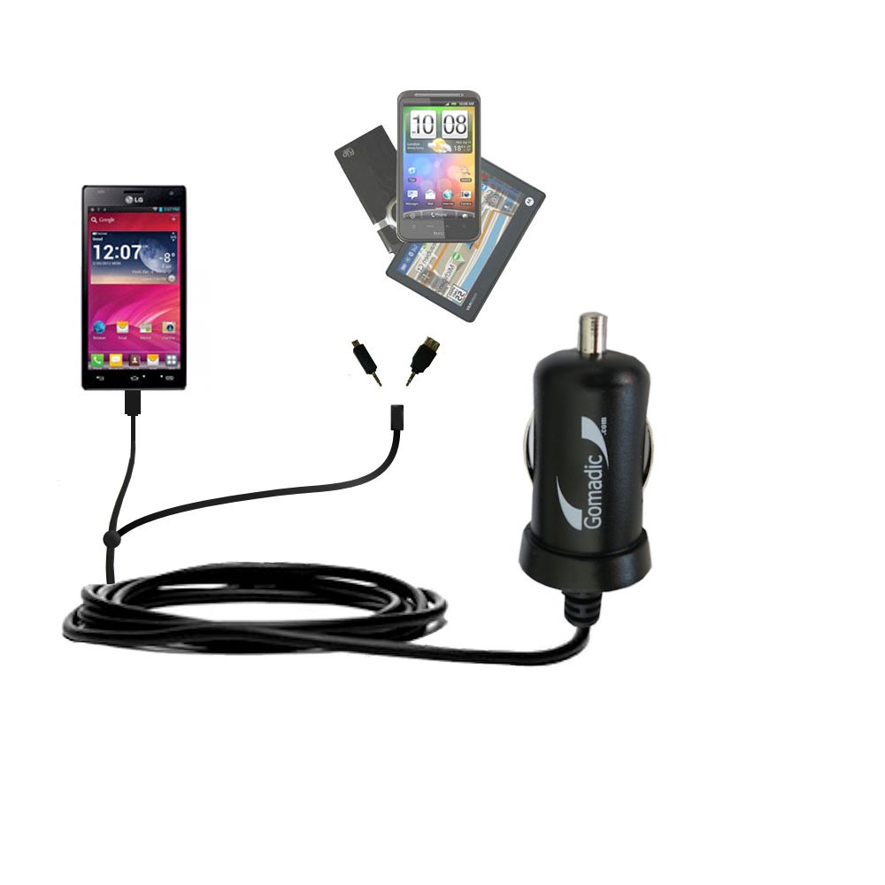 mini Double Car Charger with tips including compatible with the LG Optimus 4X HD