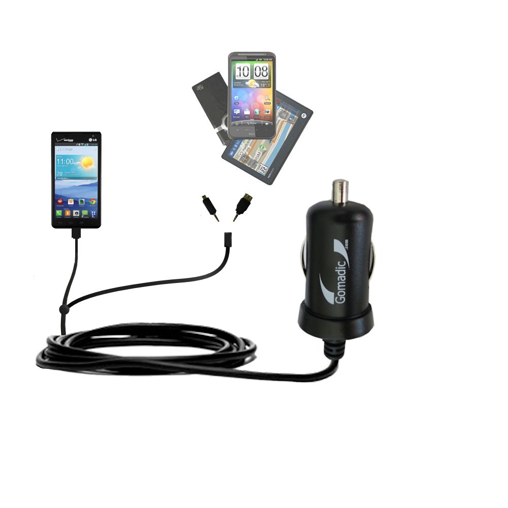 mini Double Car Charger with tips including compatible with the LG Optimus F3