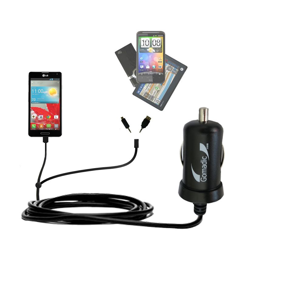 mini Double Car Charger with tips including compatible with the LG Optimus F7