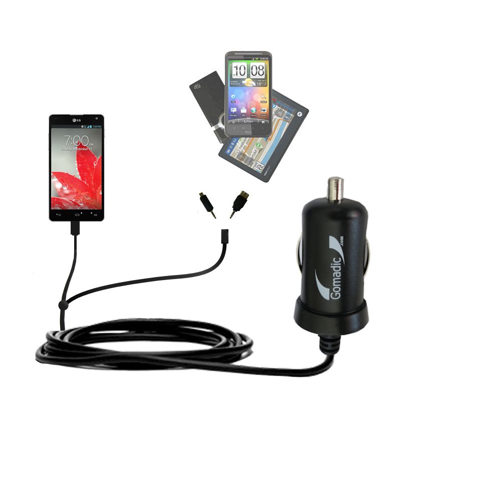 mini Double Car Charger with tips including compatible with the LG Optimus G