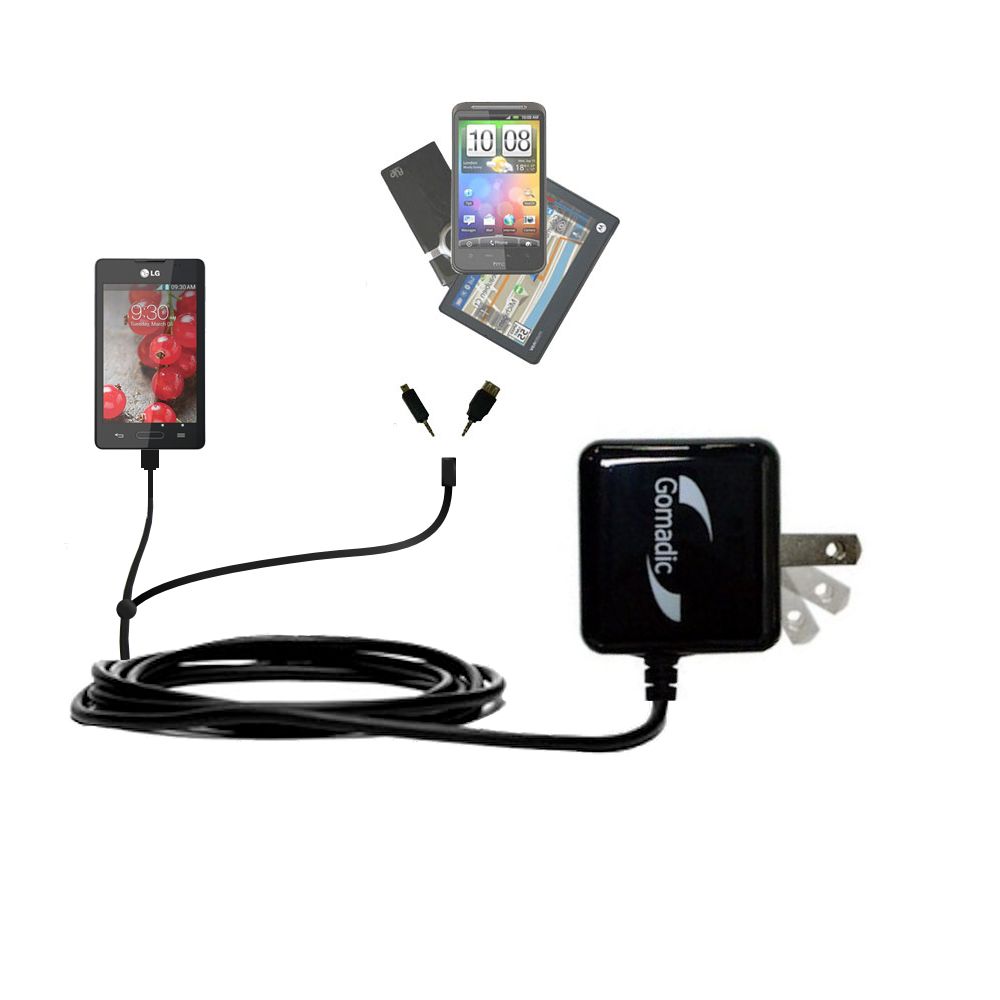 Double Wall Home Charger with tips including compatible with the LG Optimus L4 II